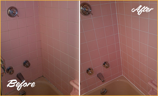 Before and After Picture of a East Norwich Bathtub Caulked to Eliminate Mold