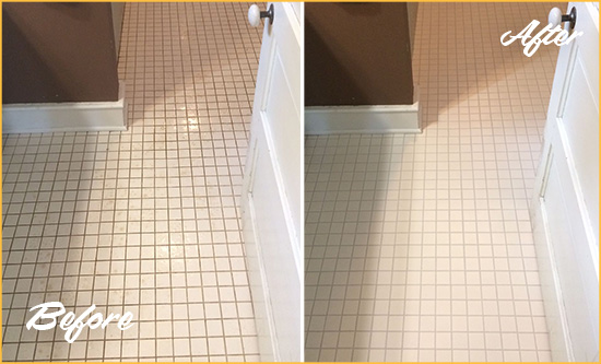 Before and After Picture of a East Norwich Bathroom Floor Sealed to Protect Against Liquids and Foot Traffic