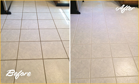Before and After Picture of a East Rockaway Kitchen Ceramic Floor Sealed to Protect From Dirt and Spills