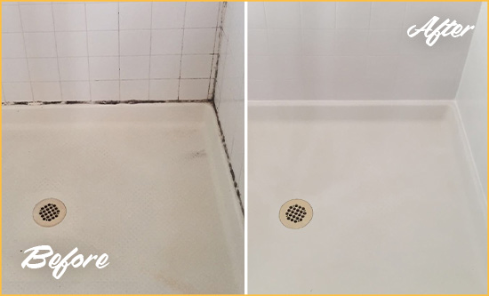 Before and After Picture of a Grout Recaulking Service