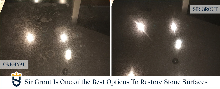 Prior to Sir Grout's Service, This Stone Countertop Was Damaged and Now It's Polished and Shiny