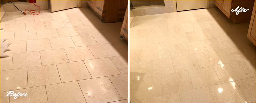 Travertine Floor Before and After a Stone Plishing in Garden City, NY