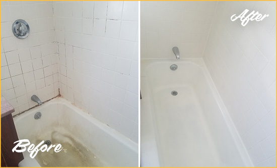 Before and After Picture of a Roosevelt Bathtub Caulked to Repair Cracks