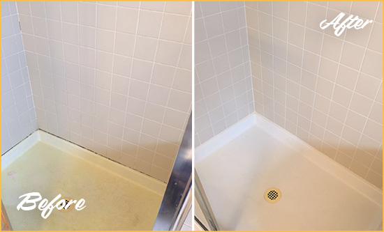 Before and After Picture of a East Norwich Shower Sealed to Remove and Protect Against Mold