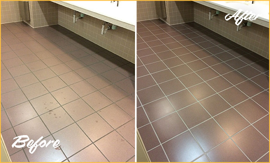 Before and After Picture of a Oyster Bay Cove Restroom Sealed to Help Protect Against Scratches