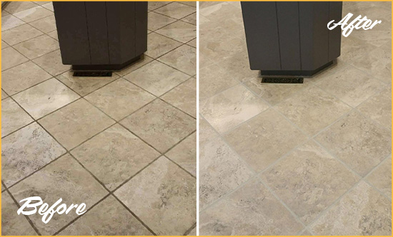 Before and After Picture of a Plainview Kitchen Floor Grout Sealed to Remove Stains