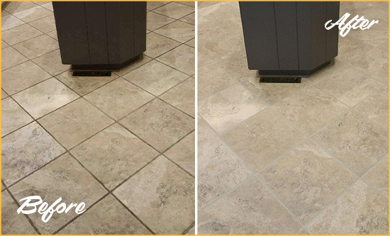 Before and After Picture of a East Rockaway Kitchen Floor Cleaned to Remove Stains
