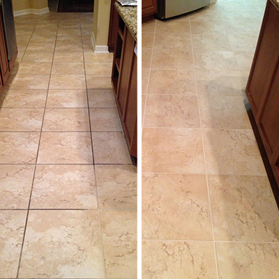 This kitchen was brought back to new thanks to our grout cleaning process