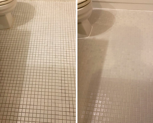 Image of a Bathroom Before and After a Grout Cleaning in Massapequa, NY