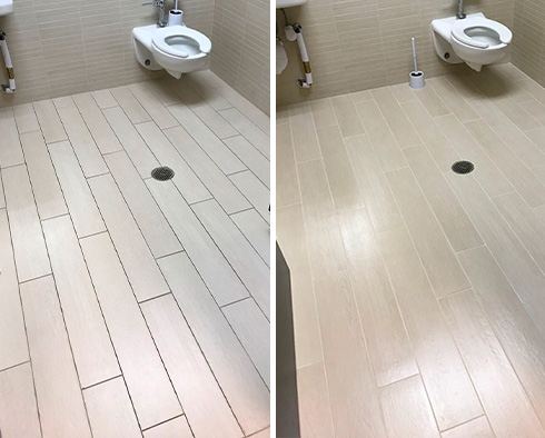 Restroom Floor Before and After a Grout Sealing Service in Oceanside