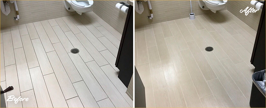 Restroom Floor Before and After a Grout Sealing in Oceanside