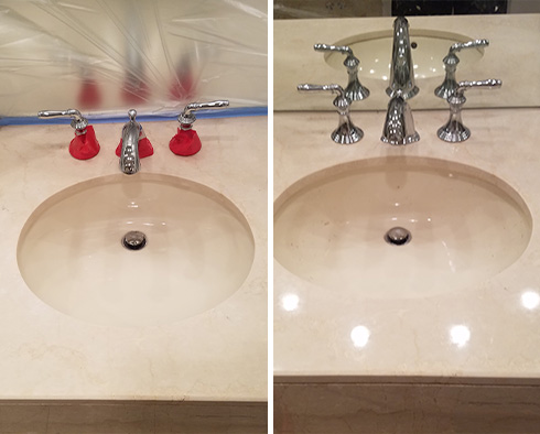 Marble Vanity Top Before and After Stone Polishing in Glen Cove 