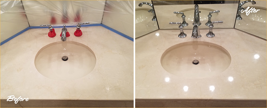 Marble Vanity Top Before and After Stone Polishing in Glen Cove 