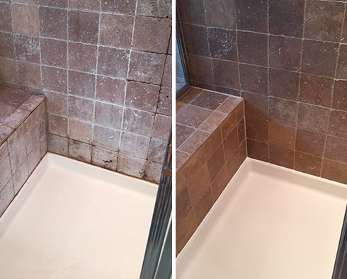 Shower Before and After Our Stone Sealing in Massapequa Park, NY