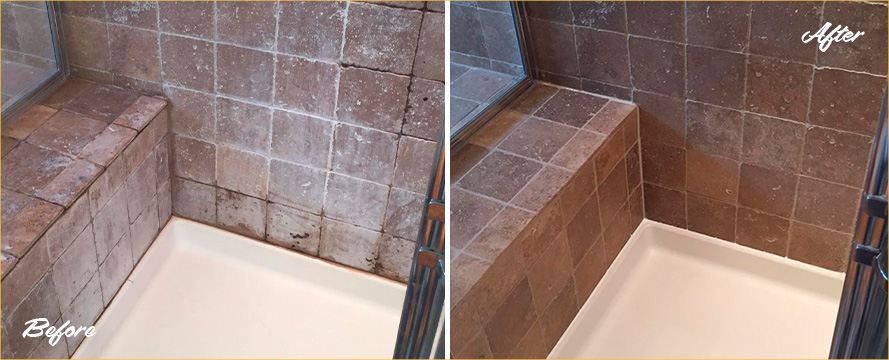 Shower Before and After Our Stone Sealing in Massapequa Park, NY