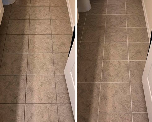 Floor Before and After a Grout Cleaning in Glenwood Landing, NY