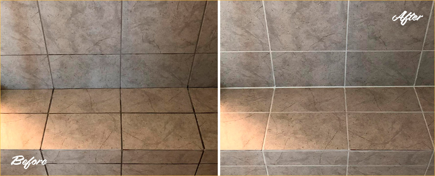 Shower Before and After a Superb Grout Cleaning in Glenwood Landing, NY