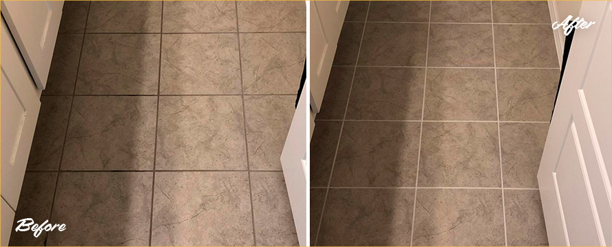 Floor Before and After a Superb Grout Cleaning in Glenwood Landing, NY