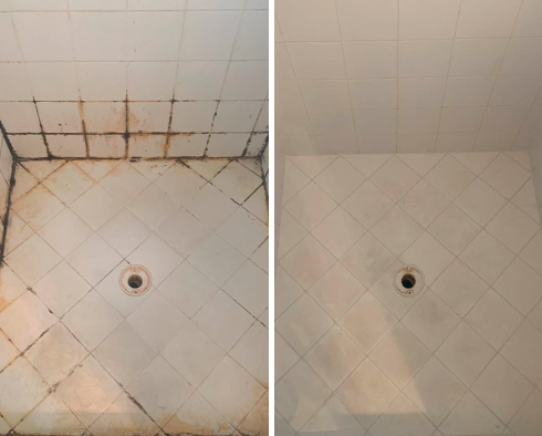 Shower Before and After Our Caulking Services in Lawrence, NY