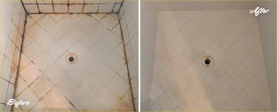 Shower Before and After Our Caulking Services in Lawrence, NY