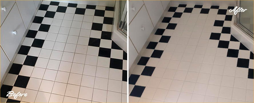 Shower Floor Expertly Restored by Our Tile and Grout Cleaners in Garden City, NY