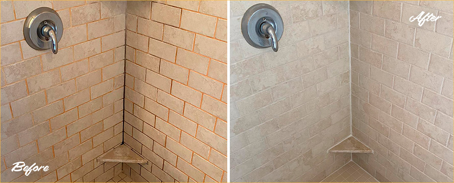 Shower Before and After a Top-Notch Grout Sealing in Lawrence, NY