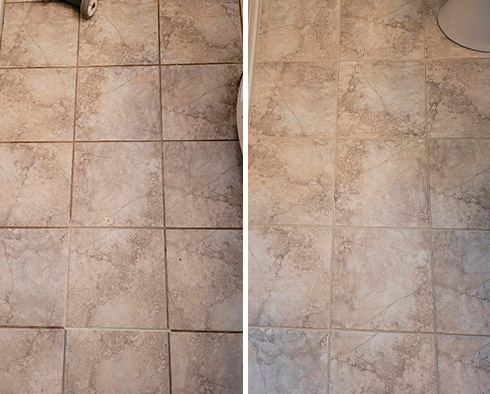 Floor Before and After a Grout Recoloring in Garden City, NY