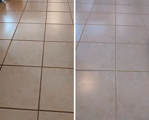 Floor Before and After a Grout Cleaning in Merrick, NY