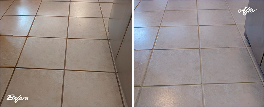 Floor Before and After a Superb Grout Cleaning in Merrick, NY