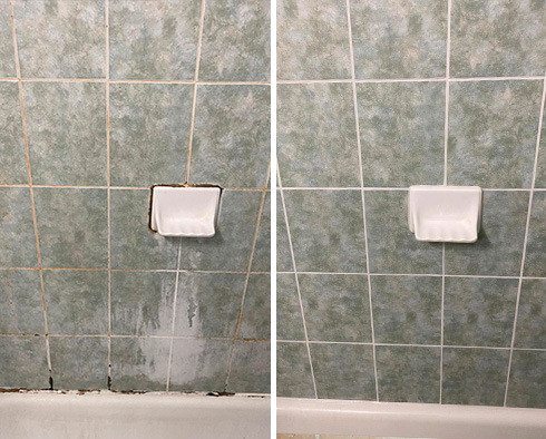 Shower Wall Before and After a Tile Cleaning in Long Beach