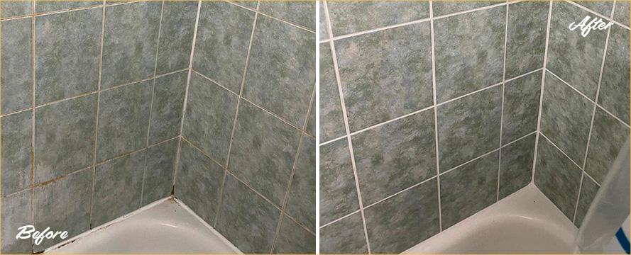Shower Seams Before and After a Tile Cleaning in Long Beach