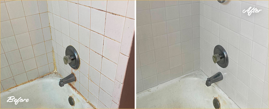 Shower Walls and Seams Before and After a Tile Cleaning in Lawrence