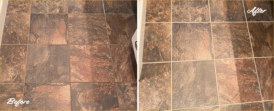 Tile Floor Before and After a Grout Cleaning in Long Beach