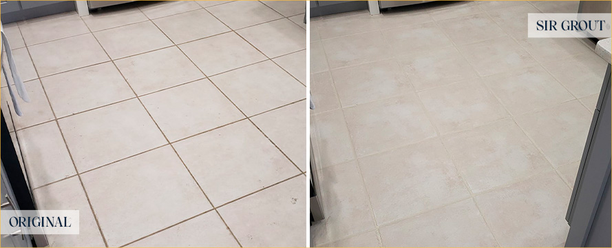 Kitchen Floor Before and After a Grout Cleaning in Long Beach