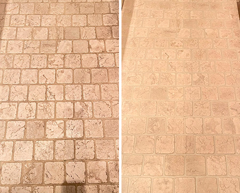 Floor Before and After a Grout Cleaning in Plainview, NY