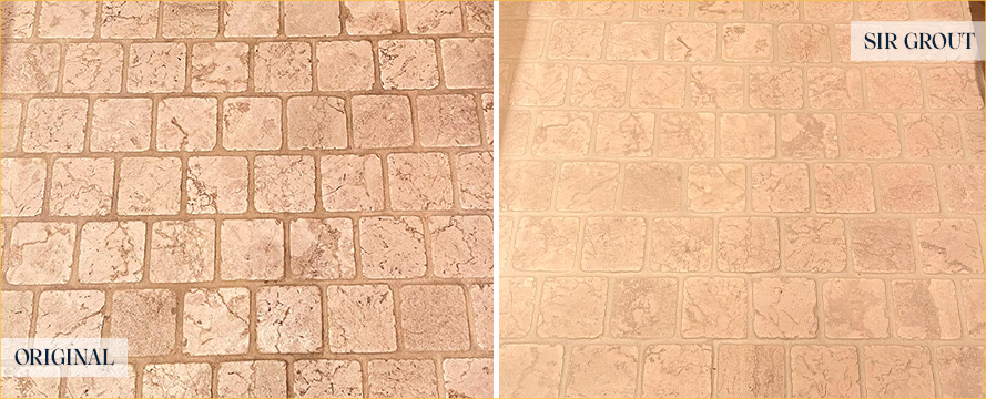 Floor Before and After an Excellent Grout Cleaning in Plainview, NY