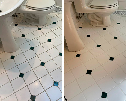 Floor Before and After a Grout Recoloring in Garden City, NY