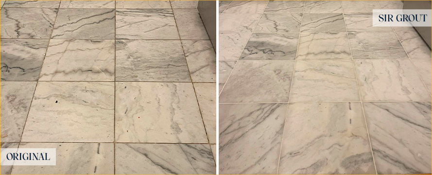 Floor Before and After a Flawless Grout Sealing in Rockville Centre, NY