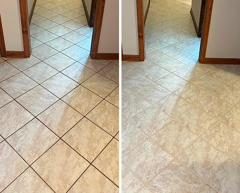 Floor Before and After a Superb Grout Recoloring in Lawrence, NY