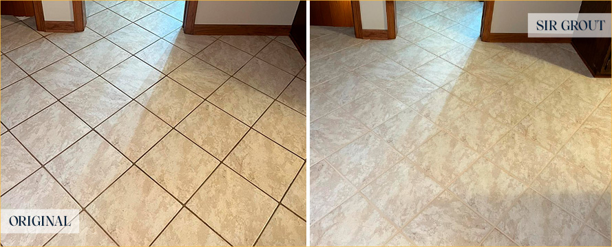 Floor Before and After an Excellent Grout Recoloring in Lawrence, NY