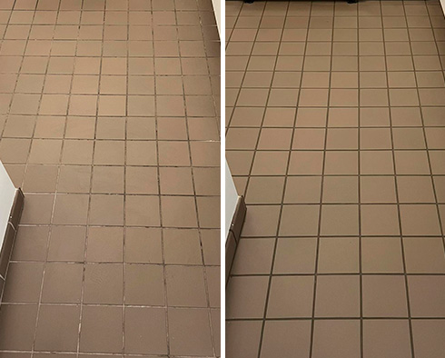 Floor Before and After a Grout Recoloring in Plainview, NY