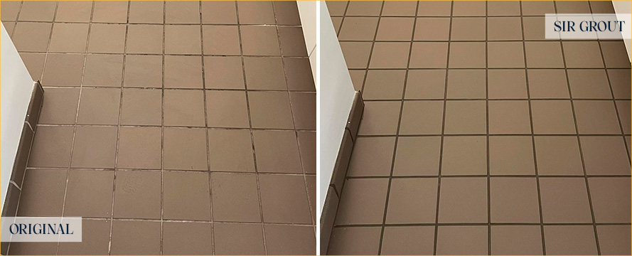 Floor Before and After an Excellent Grout Recoloring in Plainview, NY