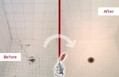 Sir Grout Caulks this Glen Cove Bathroom Re-Caulked To Repair Damaged Caulking Before and After Picture of a Glen Cove Bathroom Re-Caulked To Repair Damaged Caulking