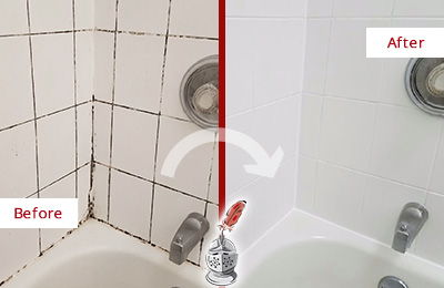 Before and After Picture of a Roosevelt Tub Caulked to Remove and Avoid Mold