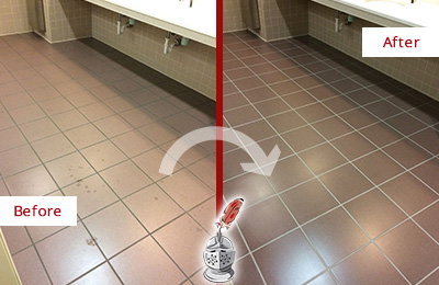 Sir Grout Seals this Williston Park Restroom to Help Protect Against Scratches Before and After Picture of a Williston Park Restroom Sealed to Help Protect Against Scratches
